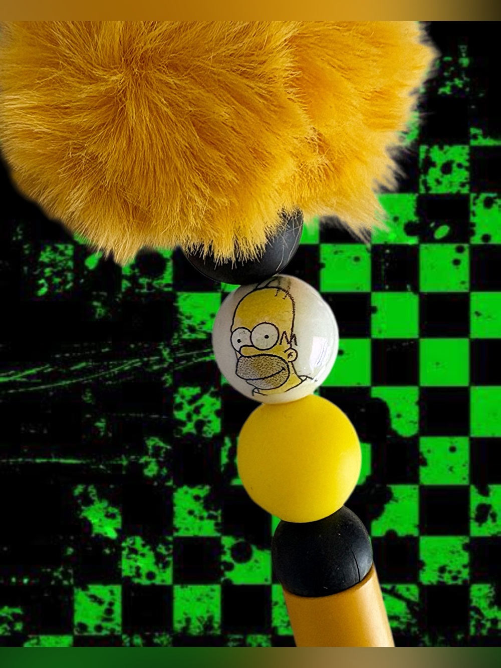 Handmade Homer Simpson Yellow Pom Pom Beaded Pen - The Simpsons